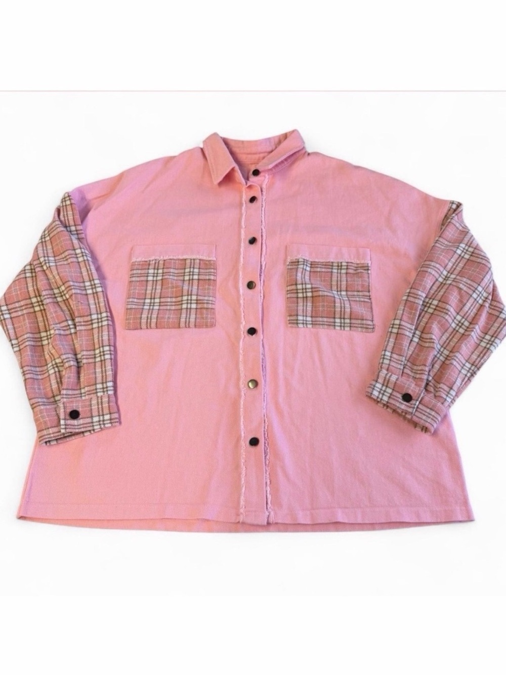 Oversized Pink Plaid Shirt Jacket Shacket Women’s XL Cabincore Outdoor Boho